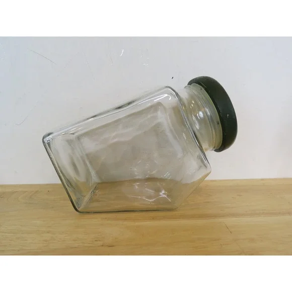 VTG Glass Canister Set Of 3 Green Wood Lids Pentagon Mercantile Country